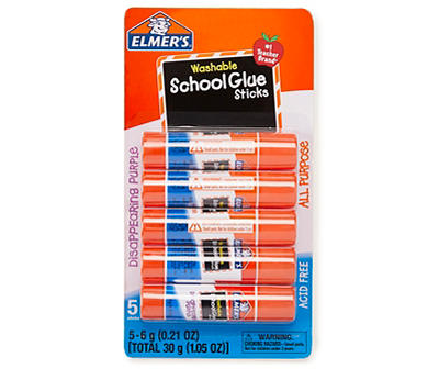 Washable Disappearing Purple School Glue Sticks, 5-Count