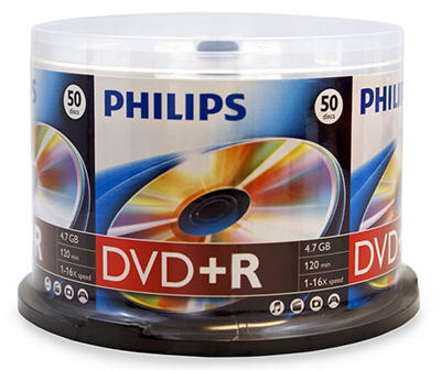 DVD+R 16x 4.7GB Discs, 50-Pack