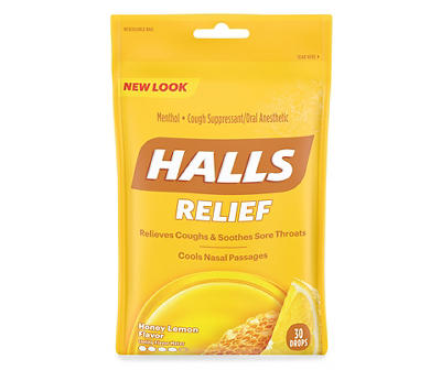 HALLS Relief Honey Lemon Cough Drops, 30 Drops