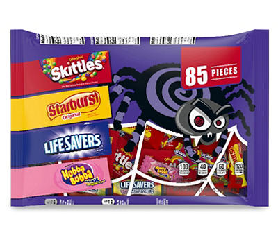 Skittles, Starburst, Life Savers and Hubba Bubba Gum Halloween Candy Grab Bag, 85 Fun Size Pieces, 21.39 ounces