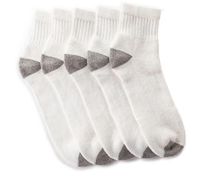 Men's White Quarter Socks, 5-Pack