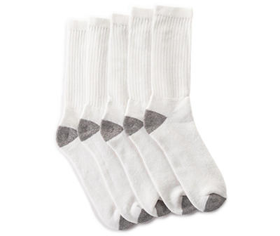 Men's White Crew Socks, 5-Pack