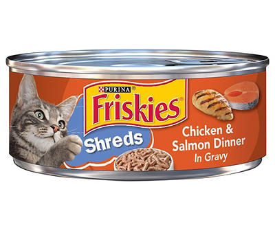 Purina Friskies Gravy Wet Cat Food, Shreds Chicken & Salmon Dinner in Gravy - 5.5 oz. Can