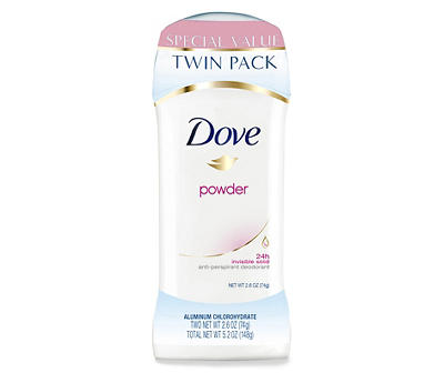 Dove Powder Antiperspirant Deodorant 2.6 oz, Twin Pack