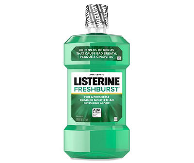 Listerine Freshburst Antiseptic Mouthwash for Bad Breath, Kills 99% of Germs that Cause Bad Breath & Fight Plaque & Gingivitis, ADA Accepted Mouthwash, Spearmint, 1 L