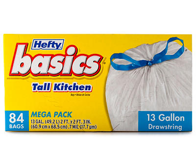 Hefty Basics 13-Gallon Tall Kitchen Drawstring Trash Bags, 84-Count