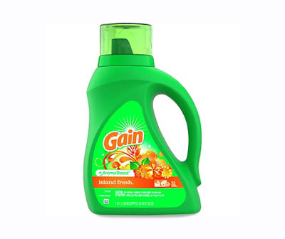 Gain + Aroma Boost Liquid Laundry Detergent, Island Fresh Scent, 32 Loads, 50 fl oz, HE Compatible