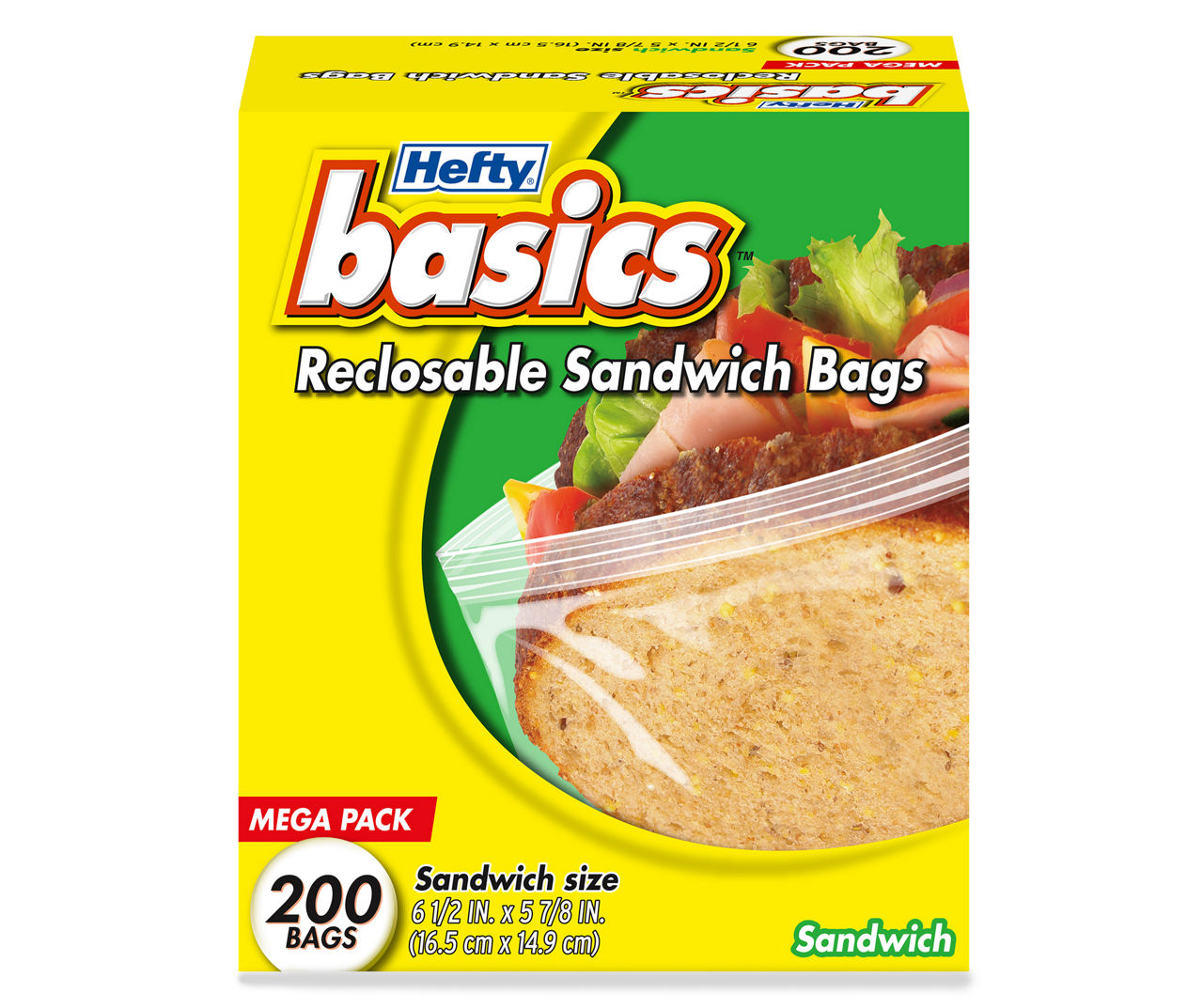 Hefty Basics Reclosable Sandwich Size Bags 200 ct Box