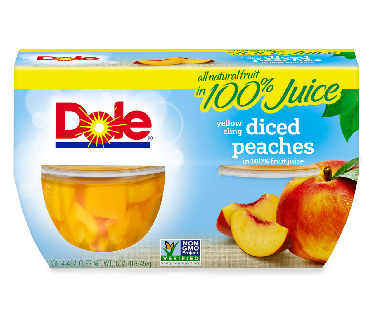Dole Yellow Cling Diced Peaches in 100% Fruit Juice 4 - 4 oz Cups