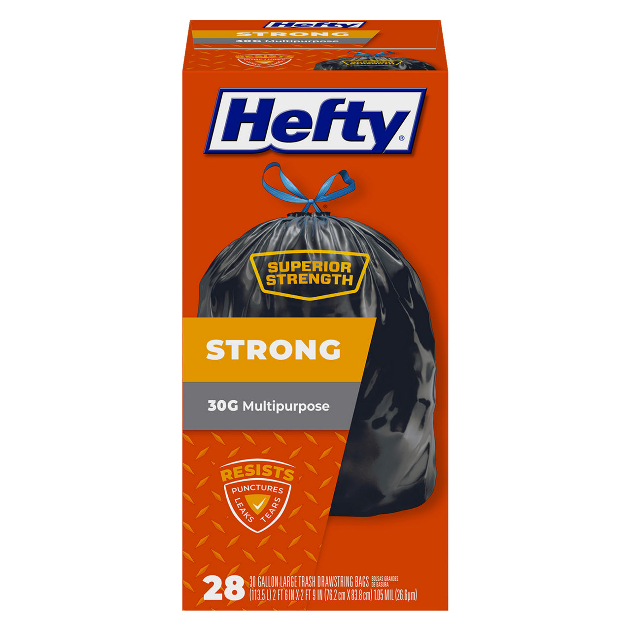 Hefty Strong Multipurpose Drawstring Trash Bags 30 Gallon, 28 Ea