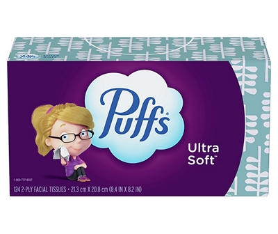 Puffs Ultra Soft Non-Lotion Facial Tissue, 1 Family Box, 124 Facial Tissues per Box