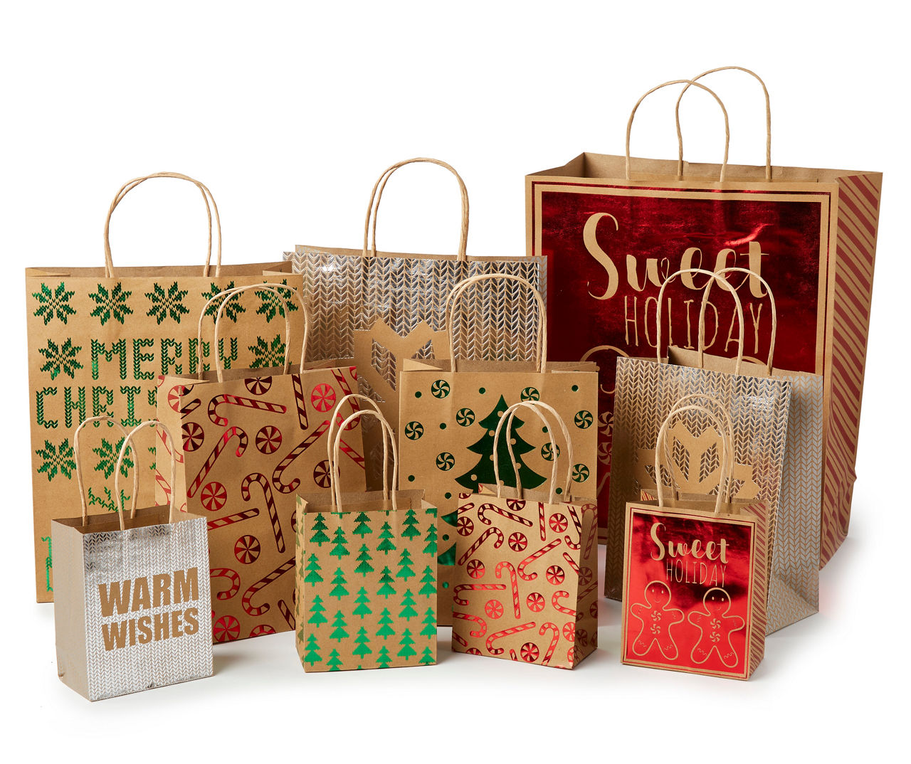 Winter Wonder Lane Holiday Kraft Gift Bags, 10-Pack