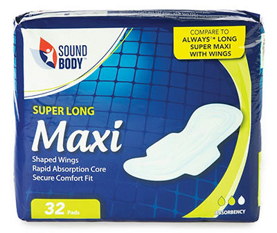 Super Long Maxi Pads With wings, 32-Count