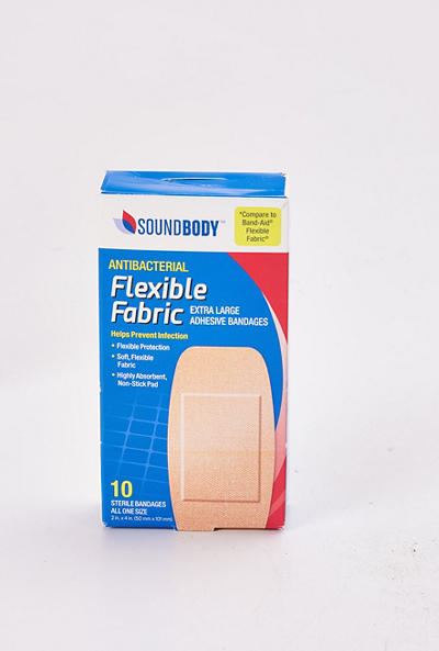 Flexible Fabric Antibacterial Extra Large Adhesive Bandages, 10-Count