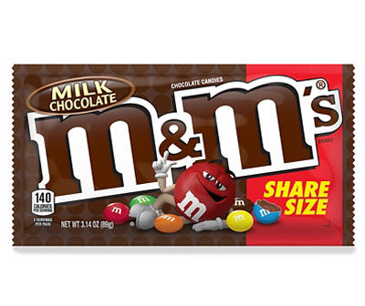 M&M'S Milk Chocolate Candy, Share Size, 3.14 oz Bag