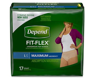 Depend FIT-FLEX Incontinence Underwear for Women, Maximum Absorbency, L