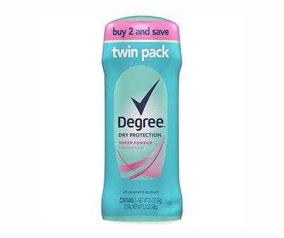 Degree Twin Pack Sheer Powder Antiperspirant Deodorant 2 - 2.6 oz Package