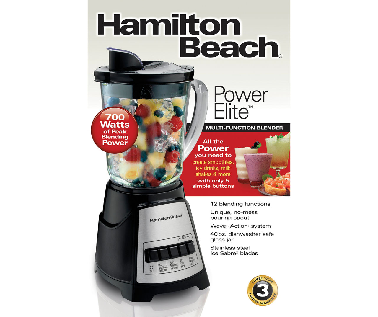 Hamilton Beach Power Elite® Multi-Function Blender with Mess-free