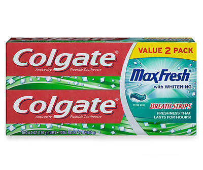 Clear Mint Max Fresh with Whitening Toothpaste, 2-Pack