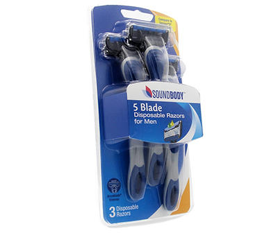 Men's Blue 5-Blade Disposable Razors, 3-Pack