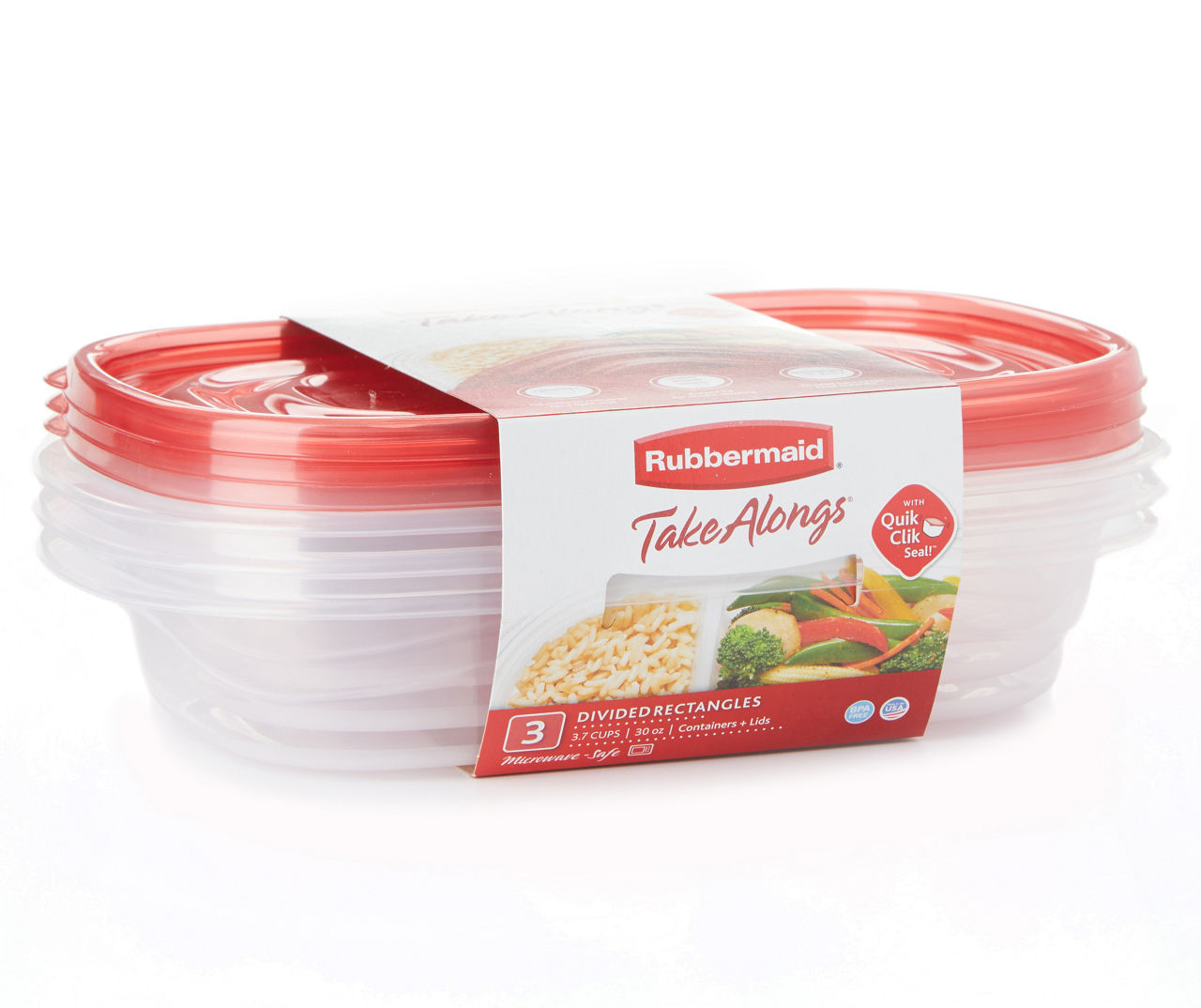 Rubbermaid TakeAlongs Divided Rectangle Containers, 3-Pack