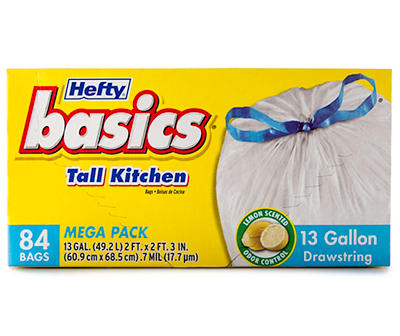 Hefty Basics 13-Gallon Lemon Scented Tall Kitchen Drawstring Trash Bags,  84-Count
