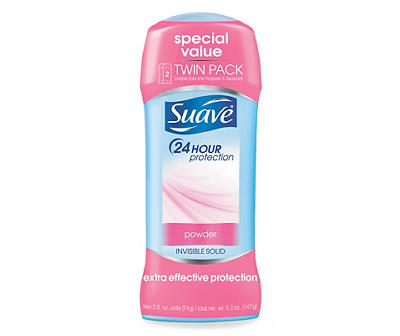 Suave Powder Antiperspirant Deodorant Stick 2.6 oz, Twin Pack
