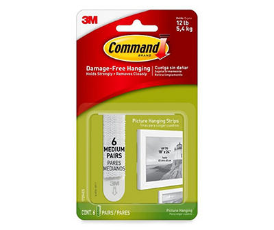 Command White Medium Picture Hanging Strips, 6-Pairs