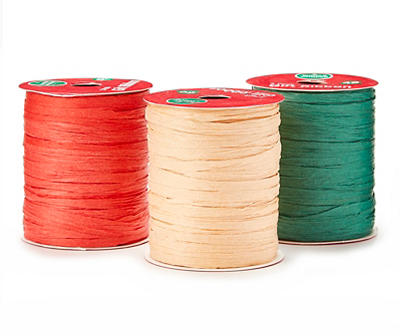Winter Wonder Lane Red & Green Raffia String Gift Ribbon, 3-Pack