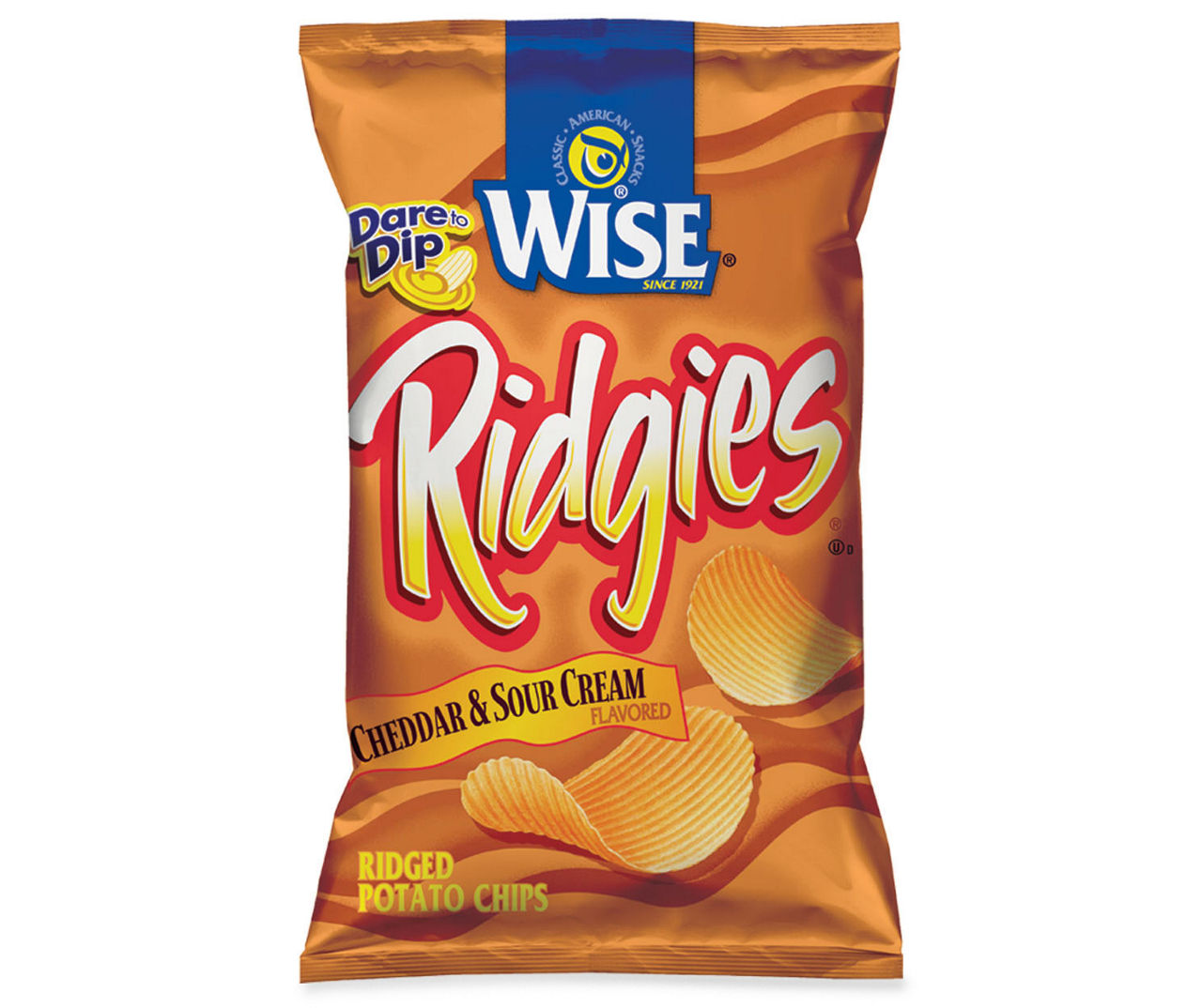 Wise Wise Ridgies Cheddar & Sour Cream Ridged Potato Chips 4 oz. Bag ...