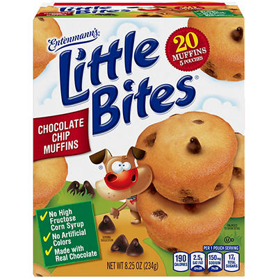Entenmann's Little Bites Chocolate Chip Muffins, 8.25 oz, 5 Count Pouches of Mini Muffins