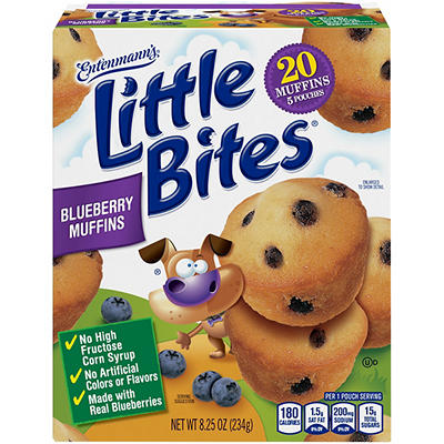 Entenmann’s Little Bites Blueberry Muffins, 8.25 oz, 5 Count Pouches of Mini Muffins