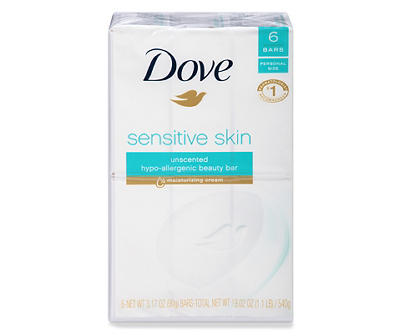 Sensitive Skin Unscented Beauty Bars, 6-Pack