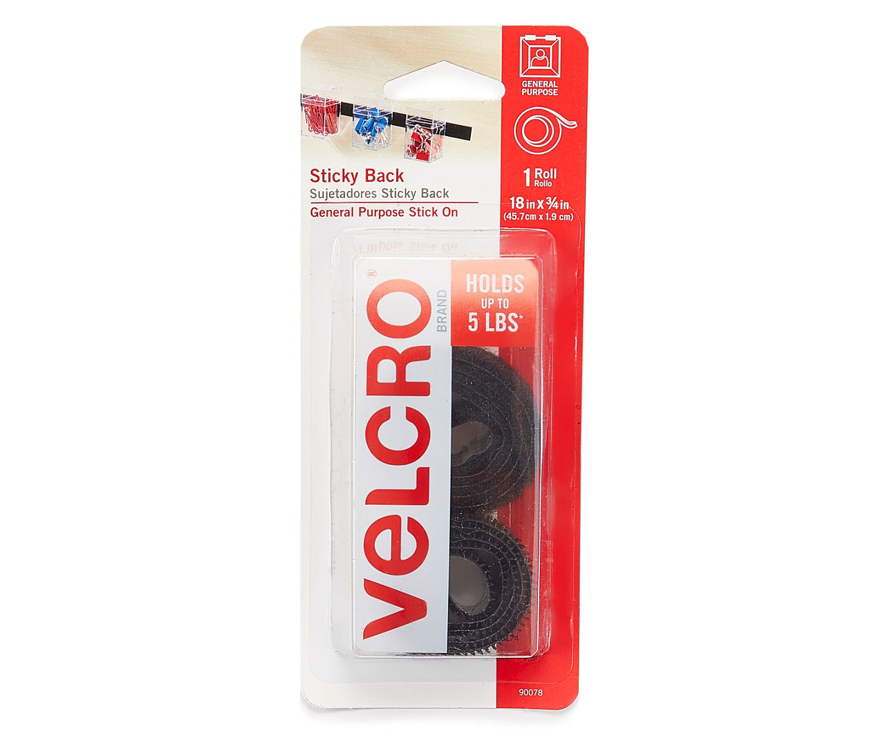 Velcro Black General Purpose Sticky Back Tape Roll