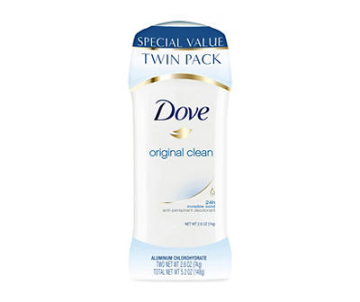 Dove Original Clean Antiperspirant Deodorant 2.6 oz, Twin Pack