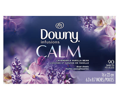 Downy Infusions Fabric Softener Dryer Sheets, Calm, Lavender & Vanilla Bean, 90 count
