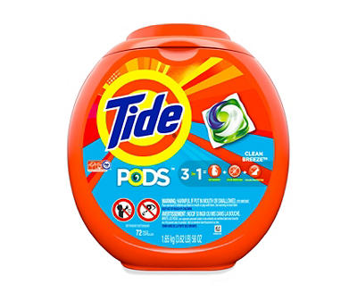 Tide PODS Liquid Laundry Detergent Pacs, Clean Breeze, 72 count
