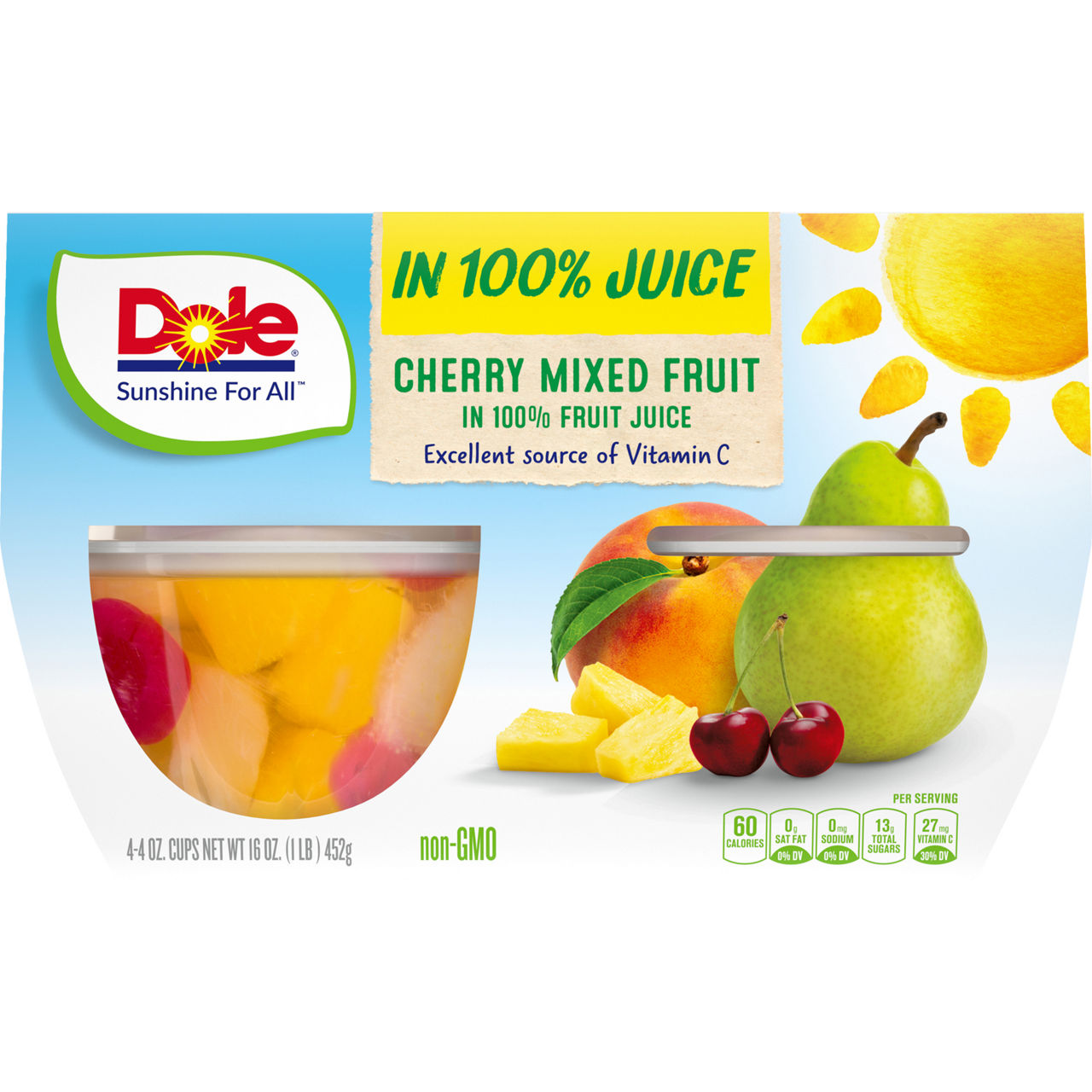 Dole in 100% Fruit Juice Cherry Mixed Fruit 4 - 4 oz Cups