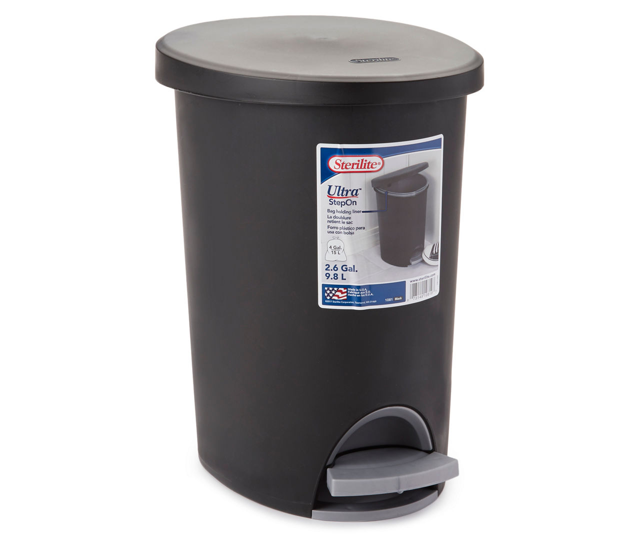 Sterilite Black Ultra StepOn 2.6 Gallon Wastebasket Big Lots