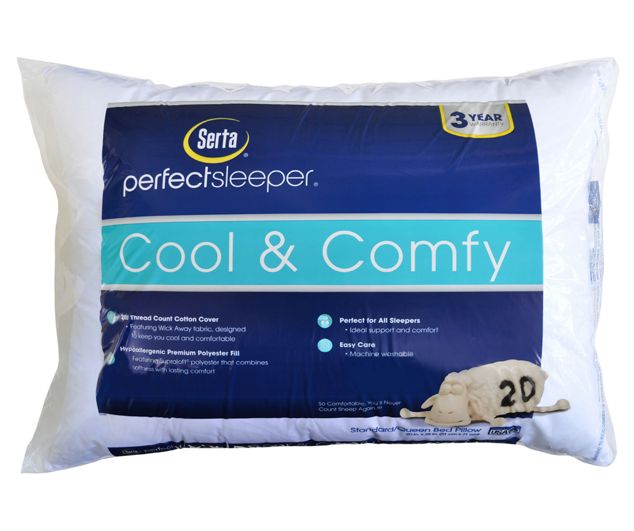 Serta Perfect Sleeper Comfy Sleep Eco-Friendly Bed Pillow, 2 Pack