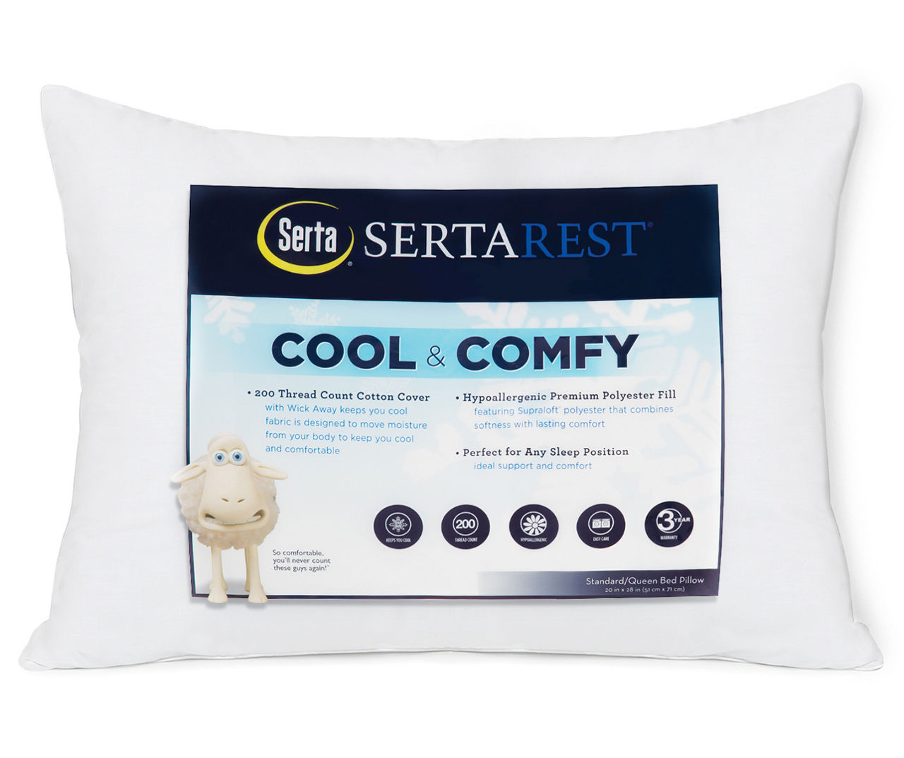 Serta Perfect Sleeper Comfy Sleep Eco-Friendly Bed Pillow, 2 Pack