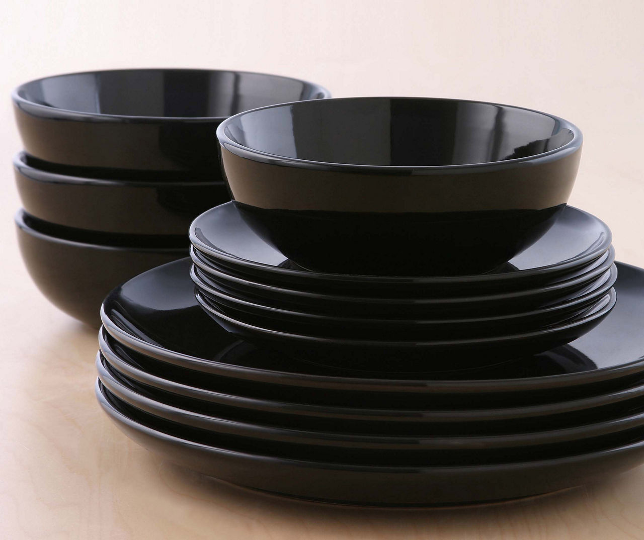 Solid Black 12-Piece Dinnerware Set