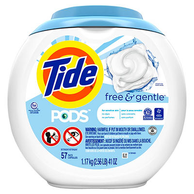 Tide PODS Free & Gentle Liquid Laundry Detergent Pacs, 57 count