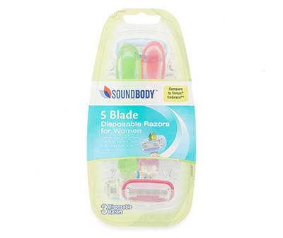 5 Blade Disposable Razors for Women, 3 Count