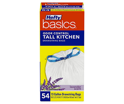 Hefty Basics Odor Control 13 Gallon Tall Kitchen Drawstring Bags 54 ct Lavender Scent Box
