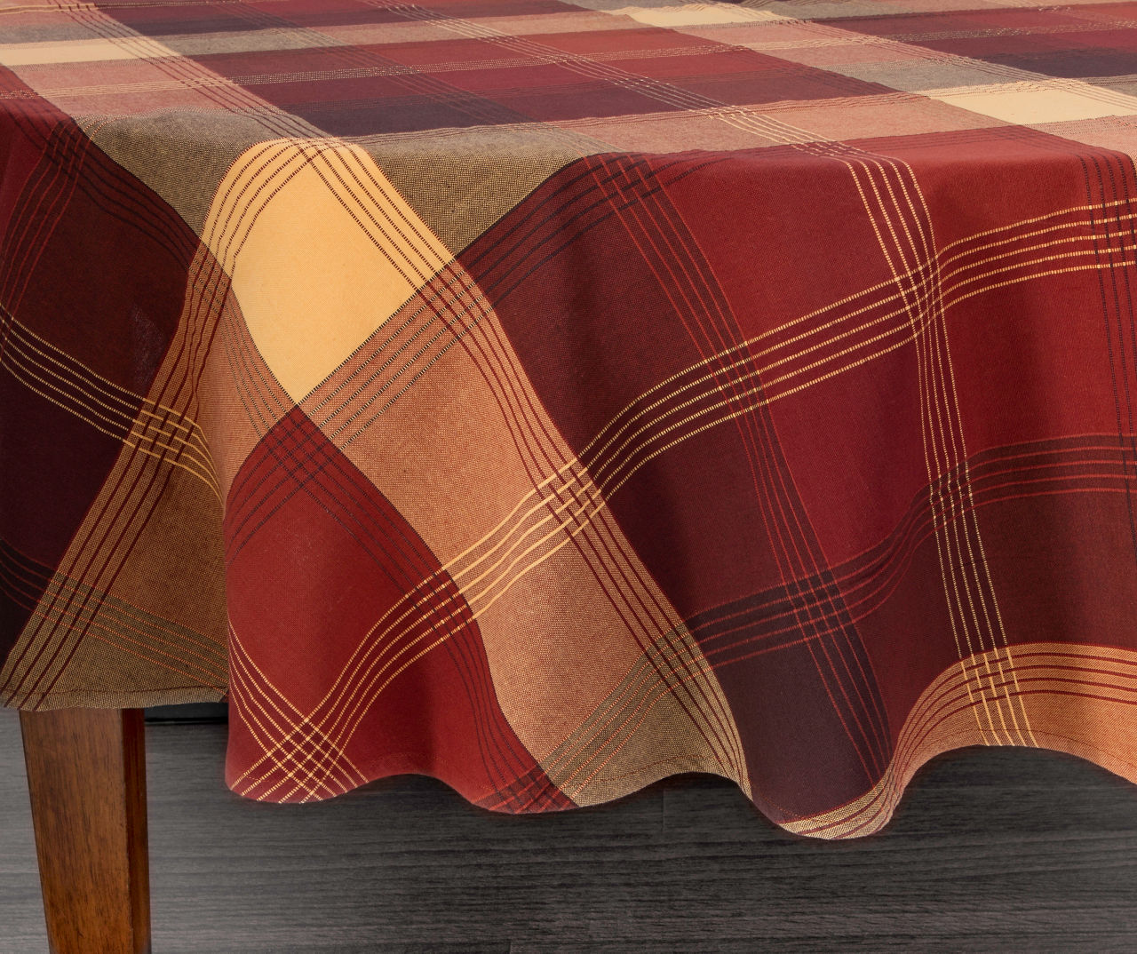 Red Plaid Round Tablecloth, (70")