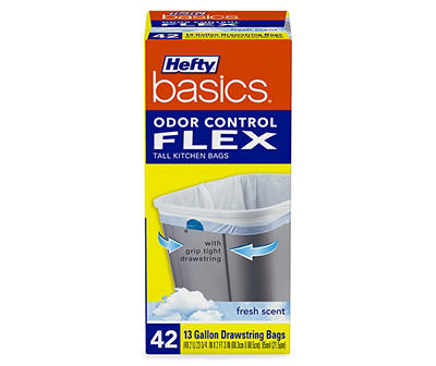 Hefty Basics  Flex Odor Control 13 Gallon Tall Kitchen Drawstring Bags 42 ct Fresh Scent Box