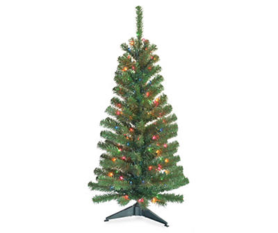 4' Yuletide Green Pre-Lit Artificial Christmas Tree with Multicolor Lights