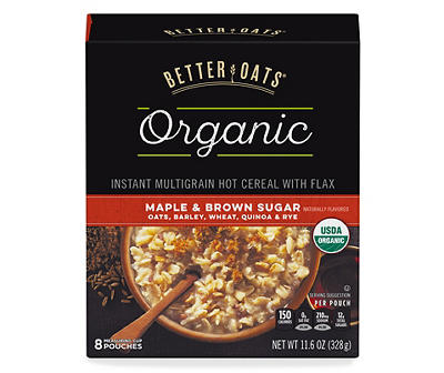 Better Oats Organic Maple & Brown Sugar Instant Multigrain Hot Cereal with Flax 11.6 oz. Box