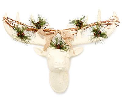 Natural Reindeer Head with Twigs & Pine Needles